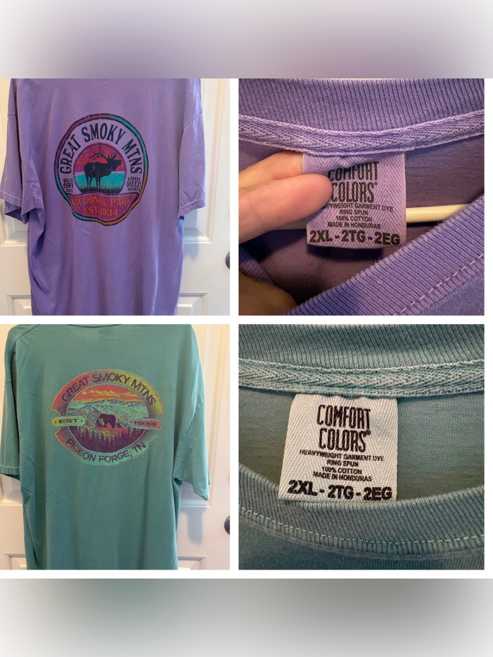 2 Comfort Colors Lavender & Mint, Great Smoky Mtns Short Sleeve Tees (2XL)